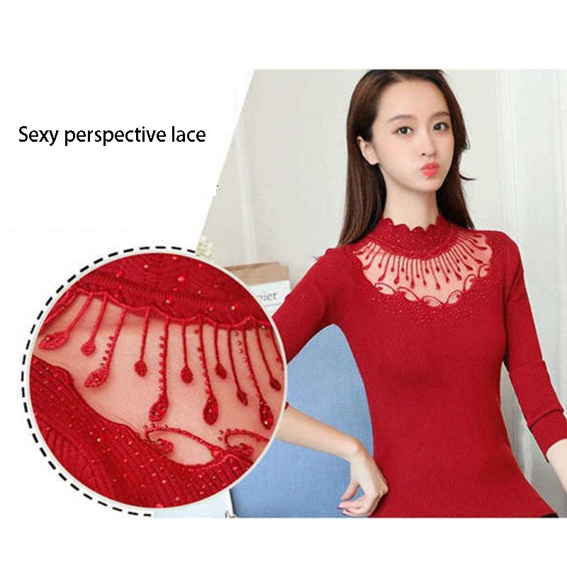 Winter Lace Hollow Turtleneck Sweater Long Sleeve Bottoming Slim Knitted Pullover Women