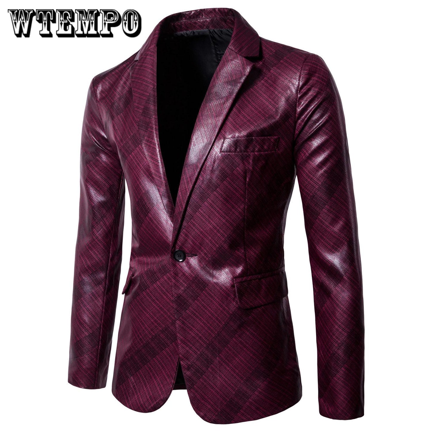 Large size British Fine twill glossy print suit men's casual fashion leather bright suit