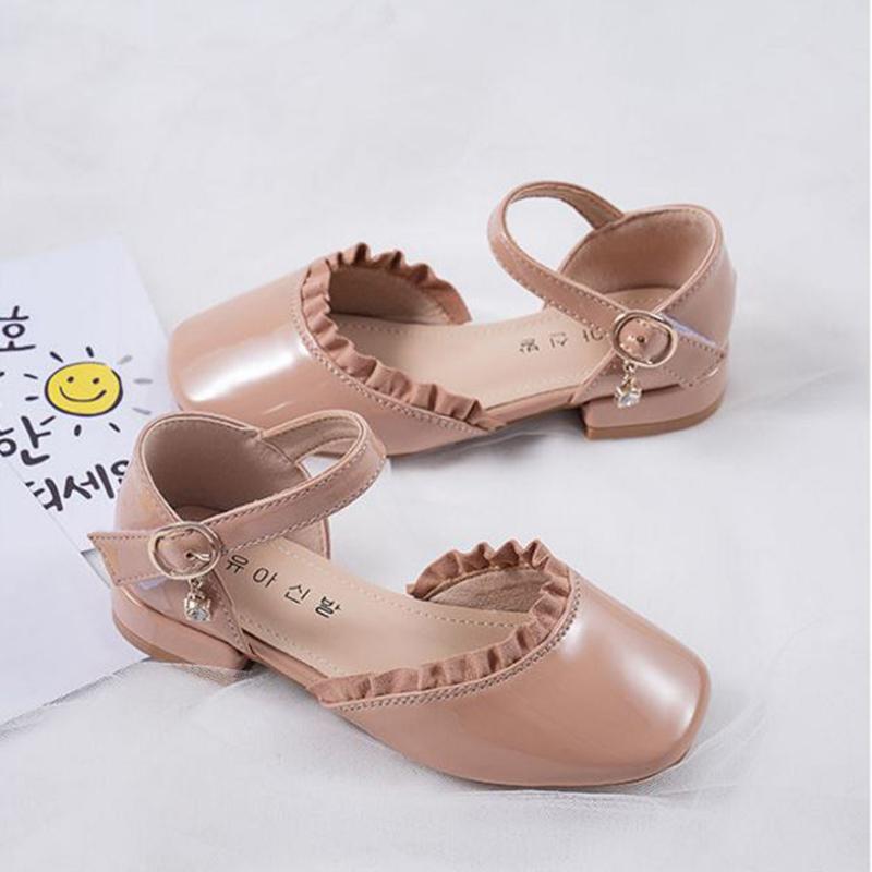 Girls Sandals Half Sandals Lace Small High-heel Fashion Tassel Single Shoes Medium   Large Children's Casual Sandals