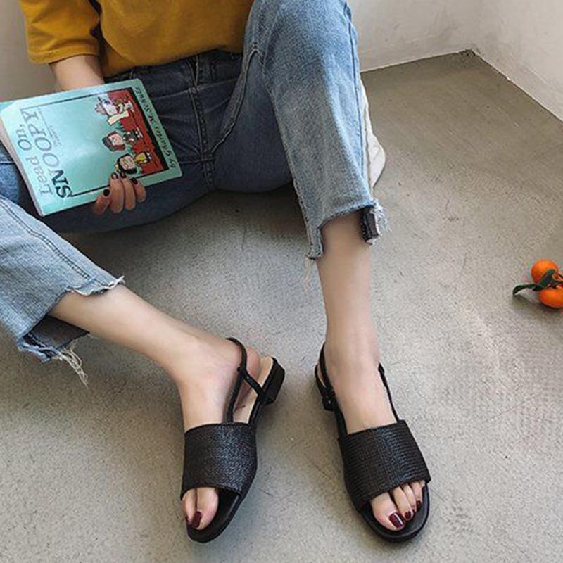Flat Sandals Women's Summer Korean Fashion Straw Braided Buckle Open Toe Sandals All-match Student Sandals