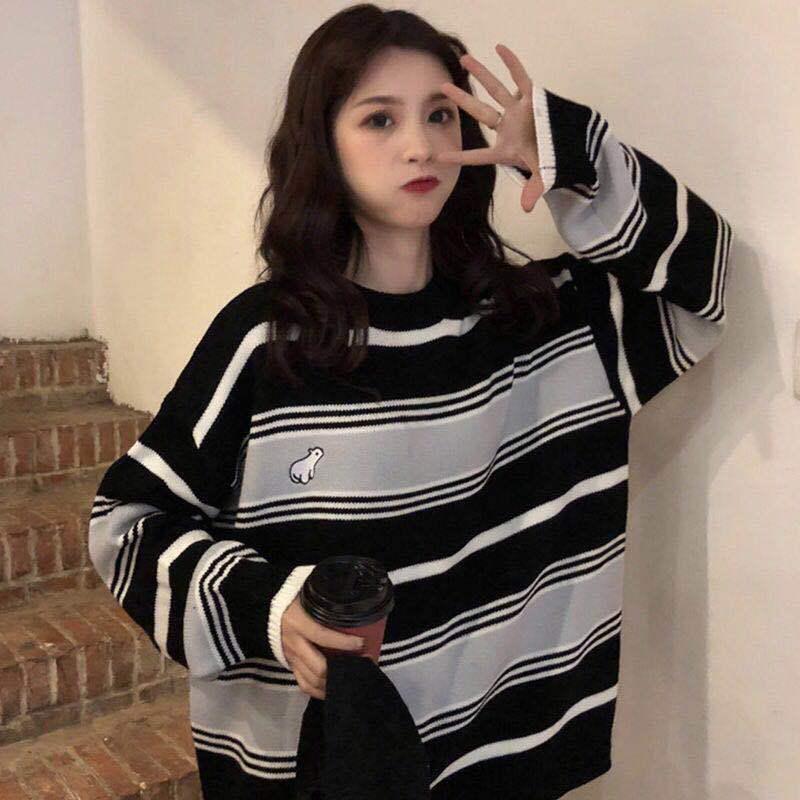 Pofulove Thick Winter Sweater Women Loose Pullover Harajuku Style Sweater Long-sleeved Jacket
