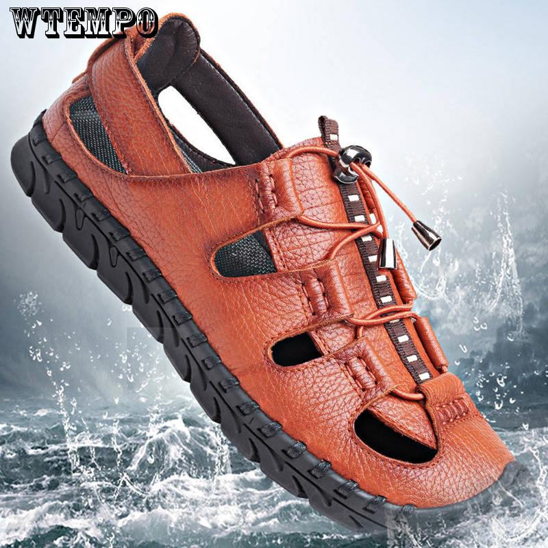 Men's Sandals Leather Non-slip Beach Outdoor Leather Sandals Men's Hole Shoes
