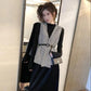 Houndstooth Women's Vest Sleeveless Spring and Autumn Casual Coat Waistcoats with Belt