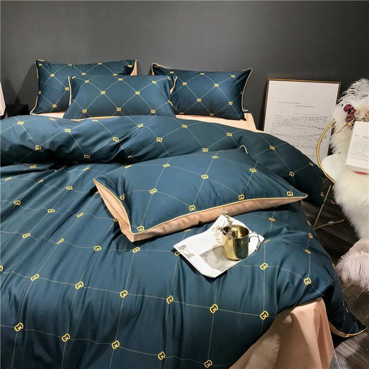 4pcs 60S egyptian bedding sets bear plaid bed set queen king size duvet cover bed sheet set
