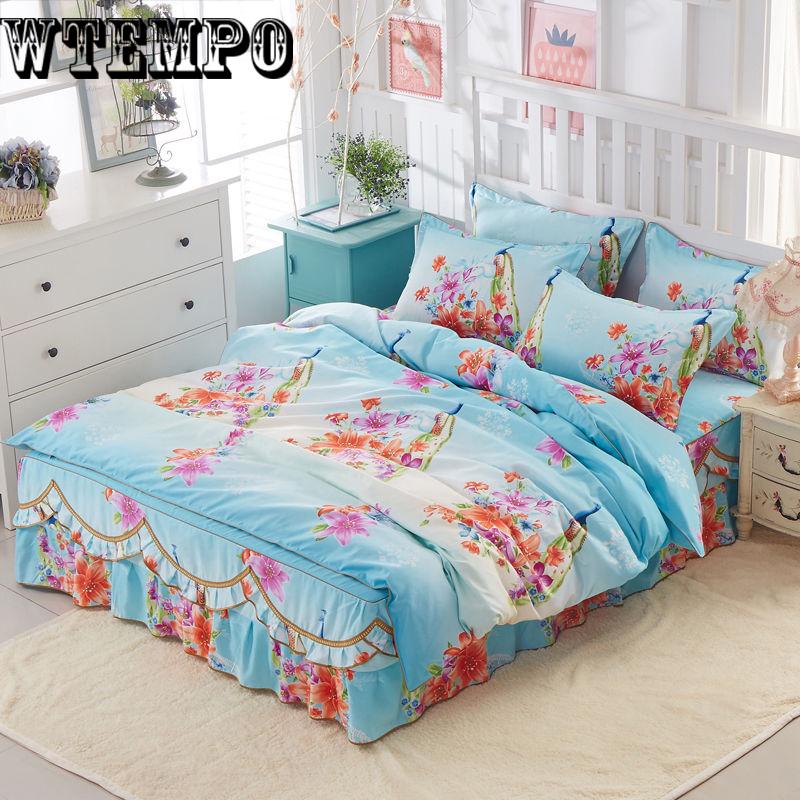 Cotton lace Luxury Flower Wedding decoration Bed skirt for King Queen size bedding sets