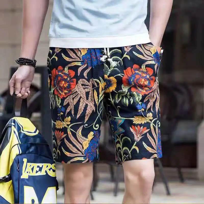 Men's Summer Cotton and Linen Shorts Casual Loose Breathable Beach Pants Home Plus Size Five-point Pants
