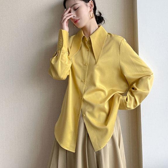 Women's Blue White Yellow Shirts Button Lapel Cardigan Tops Lady Loose Long Sleeve Oversized Shirt Women's Casual Blouses