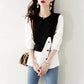 Fake Two-piece Top Shirt Black and White Three-quarter Sleeves Loose All-match Plus Size Women's Clothing