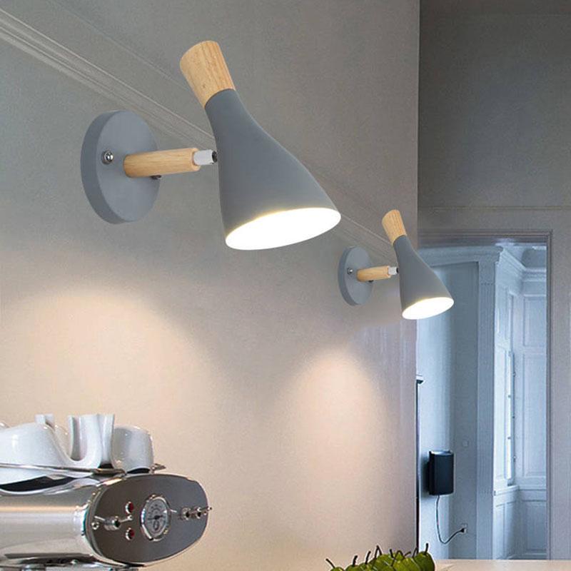 Wooden wall lamp bedside wall lamp wall sconce modern steering head wall light for bedroom