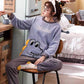 Autumn and Winter Flannel Sleepwear Women's Winter Long-sleeved Cute Cartoon Thick Coral Fleece Pajamas Suit