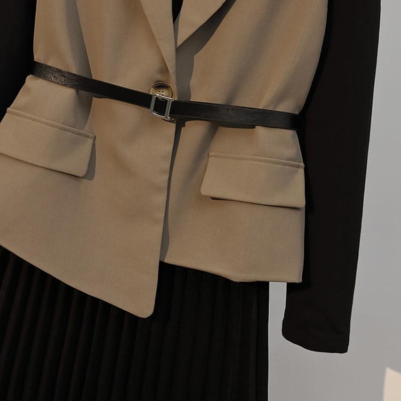 High-end Dress Suit Women Autumn New All-match Suit Vest Women + Mid-length Pleated Skirt Two-piece A-line Bottoming Long Skirt Vest Suit