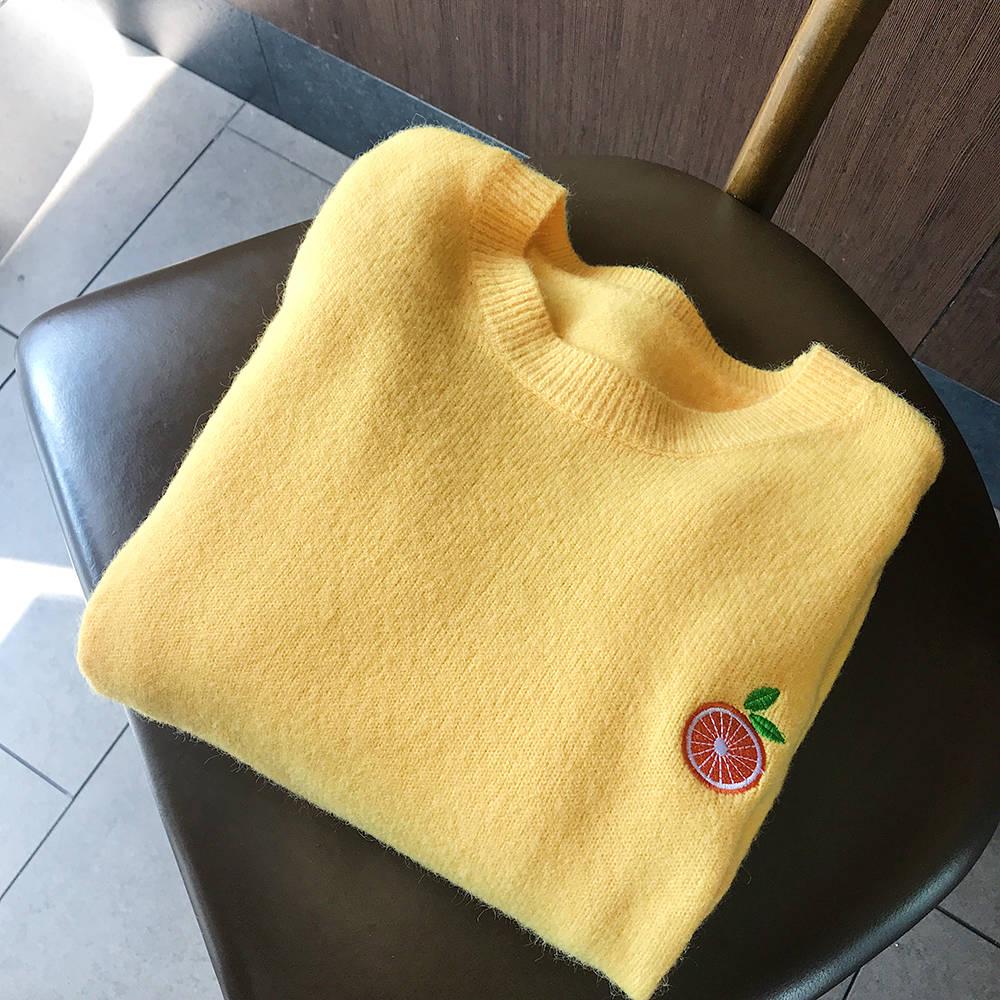 Fruit Embroidered Loose Sweater Women's Long-sleeved Round Neck Pullover Sweater Wild