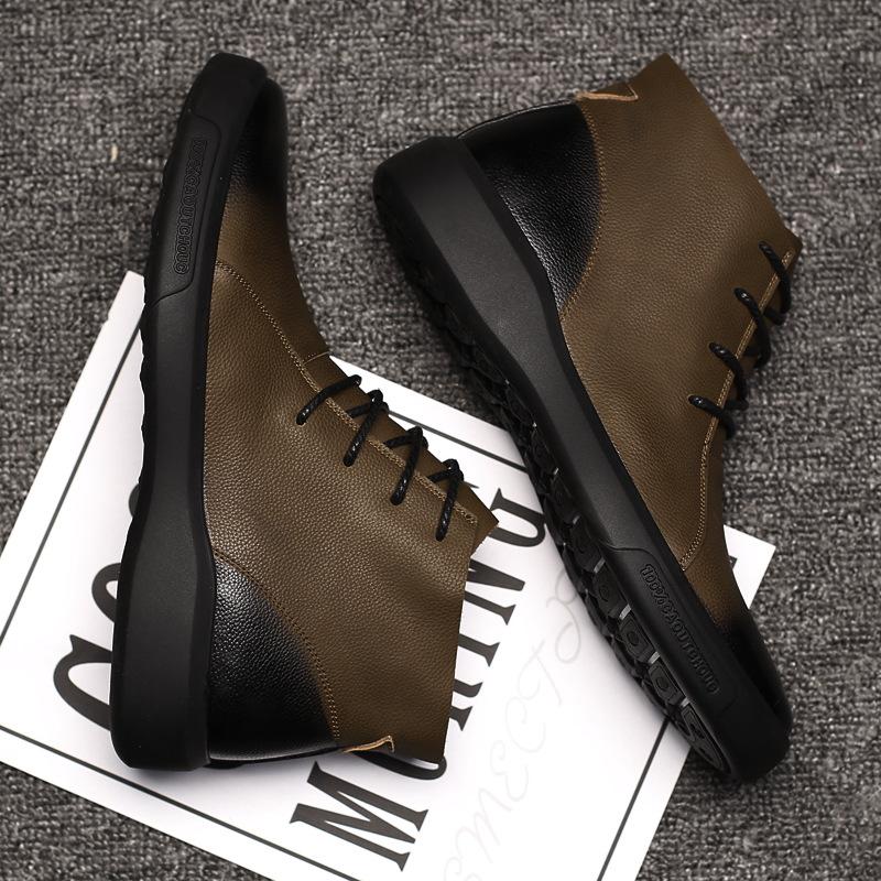 Autumn and Winter Men's Short Boots Cowhide Boots Retro Shoes All-match Leather Cotton Shoes Plus Velvet