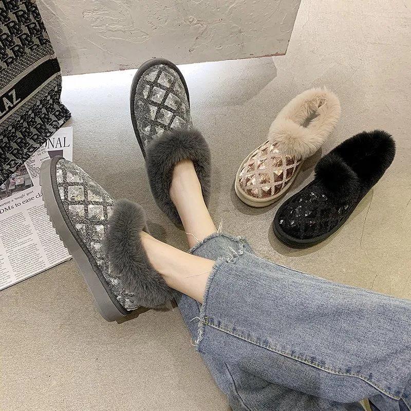 Snow Boots Women's Short Tube Cotton Shoes All-match Flat Bread Shoes Plus Velvet Short Boots Winter Women's Shoes