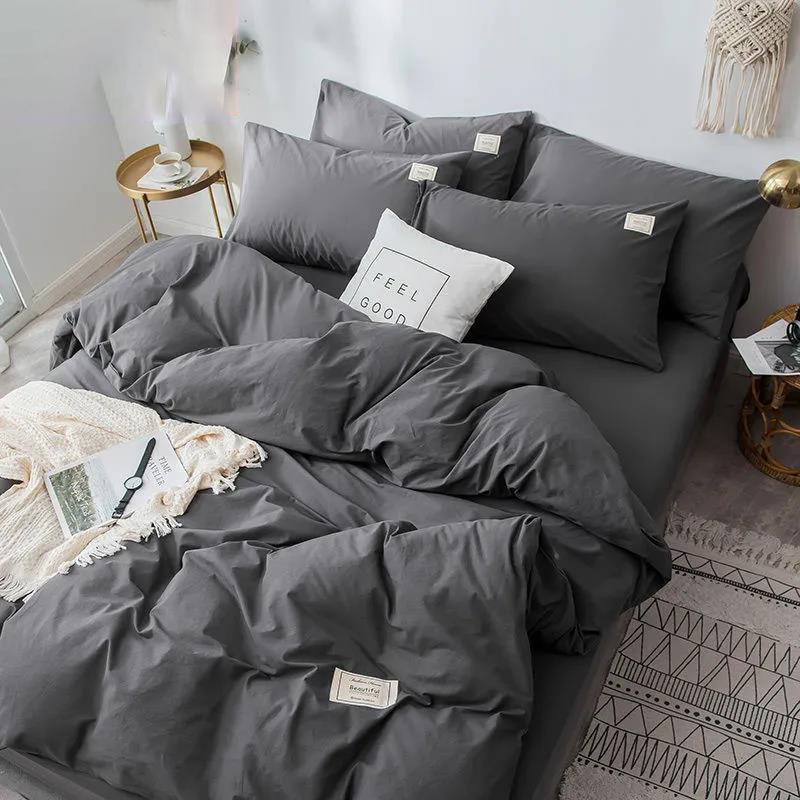 Modern Simple Pure Cotton Bedding Set Solid Color Four-piece Single Double Bed