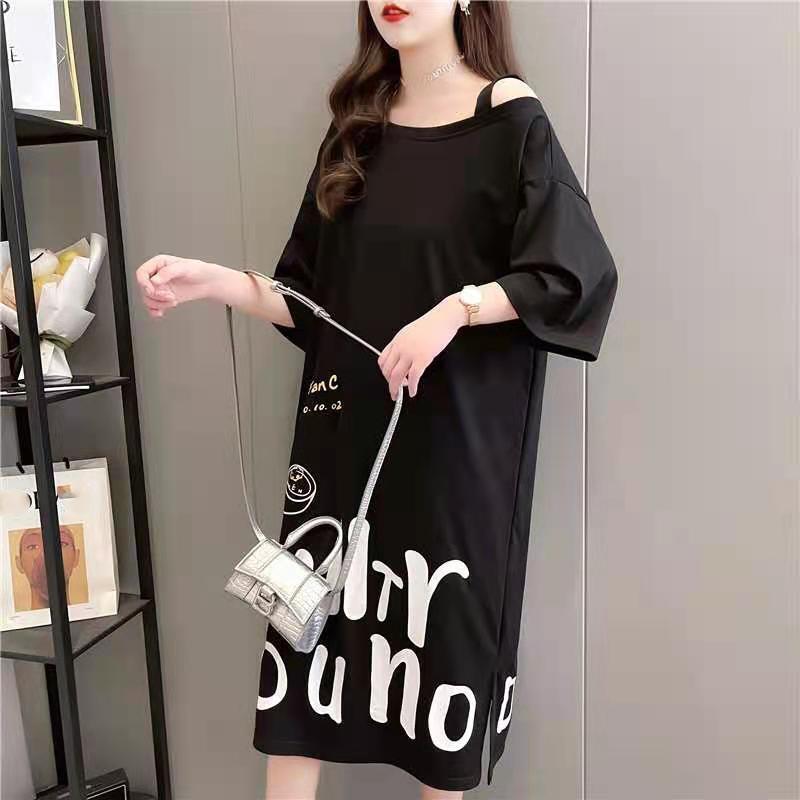 Long T-shirt Dress Women Girl Loose O-Neck Casual Big Loose Sexy Strapless Comfortable Plus Size L-XXXXL Nightdress