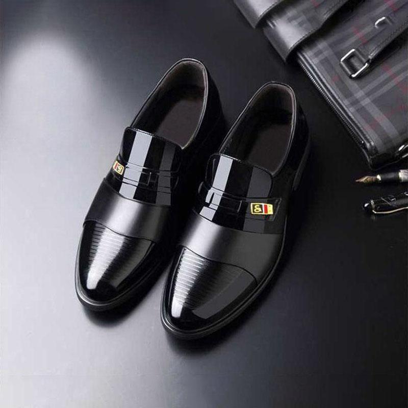 Men's Leather Shoes Business Dress Shoes British and Korean Style Set Feet Black Casual Leather Shoes Youth Work Shoes