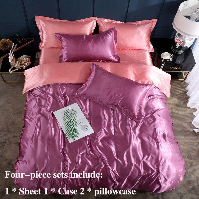 Summer Ice Silk Four-piece Bed Supplies Simple Silkwool INS Wind Is Sleeve Bed Single Pillow Set Home Bedding