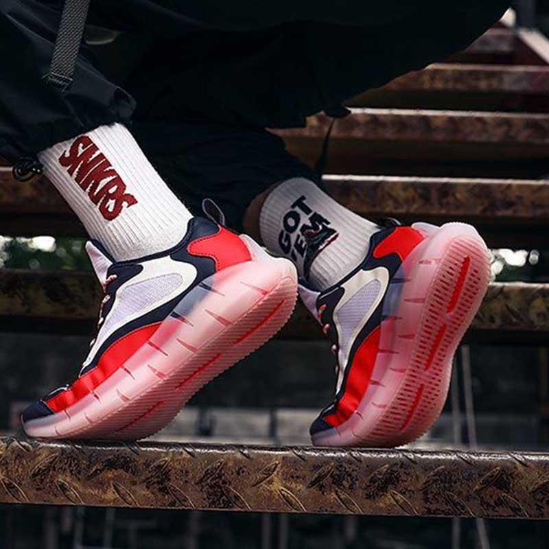 Plus Size 39-46 Men Sneakers Luminous Running Basketball Shoes Breathable Shockproof Non-slip Comfortable Shoes Deodorant Tactical Boots