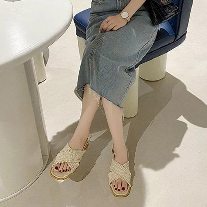 Roman Sandals Female Fairy Style Ethnic Korean Wild Retro Open-toed Cross Strap Flat Shoes