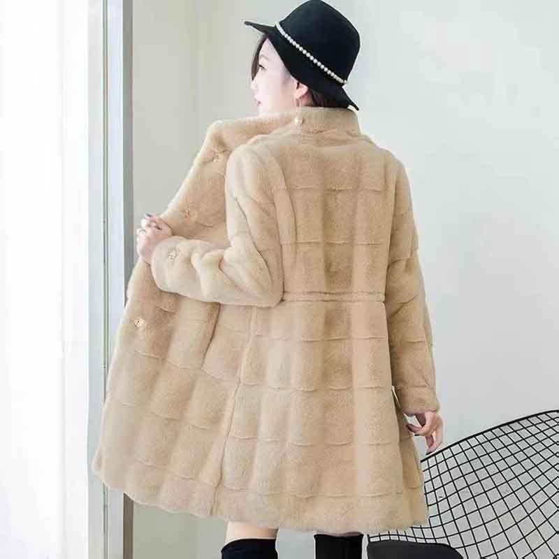 Thickened Fur One Danish Mink Coat Women's Winter Mid-length Imitation Mink Fleece Coat