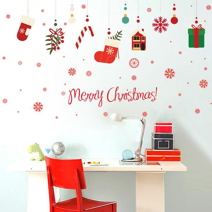 [Wall sticker ]Diy Christmas Gifts Gloves Socks Snowflakes Decoration Wall Stickers Bedroom Living R