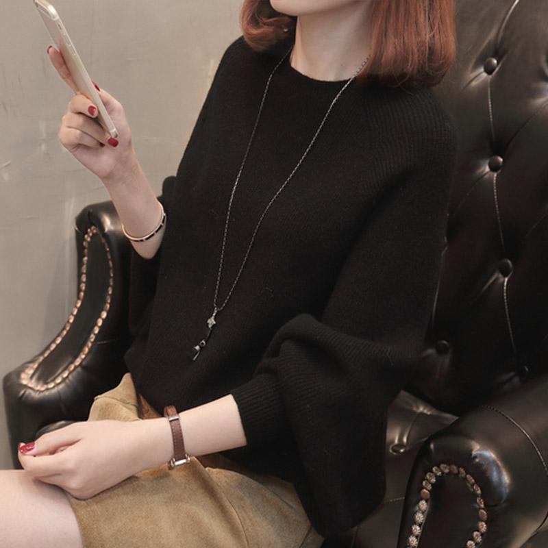 Winter Pullover Loose Top Solid Color Women's Sweater