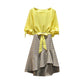Women Summer Elegant Short Sleeve Skirt Suit Round Neck Vintage Two-piece Set Slim Holiday Skirt Set