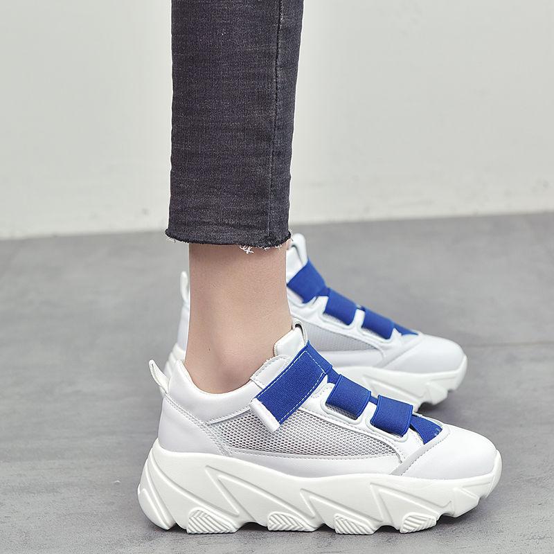 Trifle Small White Shoes Women Spring  Summer Candy Color Velcro Mesh Breathable Sneakers Thick-soled Running Shoes