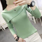 Autumn Winter Women's Boat Neck  Sweater Korean Style All-mach Striped Sweater Slim Long-sleeve Bottoming Top
