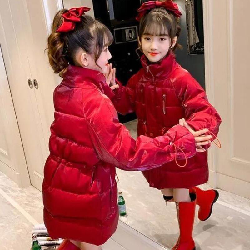 Girls' Cotton-padded Clothes Winter Children's Clothes Foreign Style Beautiful Red Girls' Down Jackets Plus Velvet Thickening Children Jackets