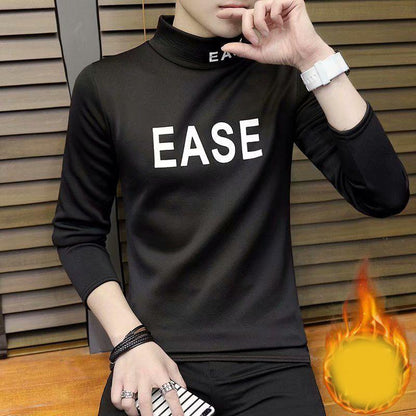 Winter Half-high Collar Long-sleeved T-shirt Men's Plus Fleece Inner Warm Bottoming Shirt
