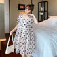 WTEMPO Plus Size M-XXXXL Women Dress Summer Puff Sleeve Casual Polka Dot  Knee-length Dress