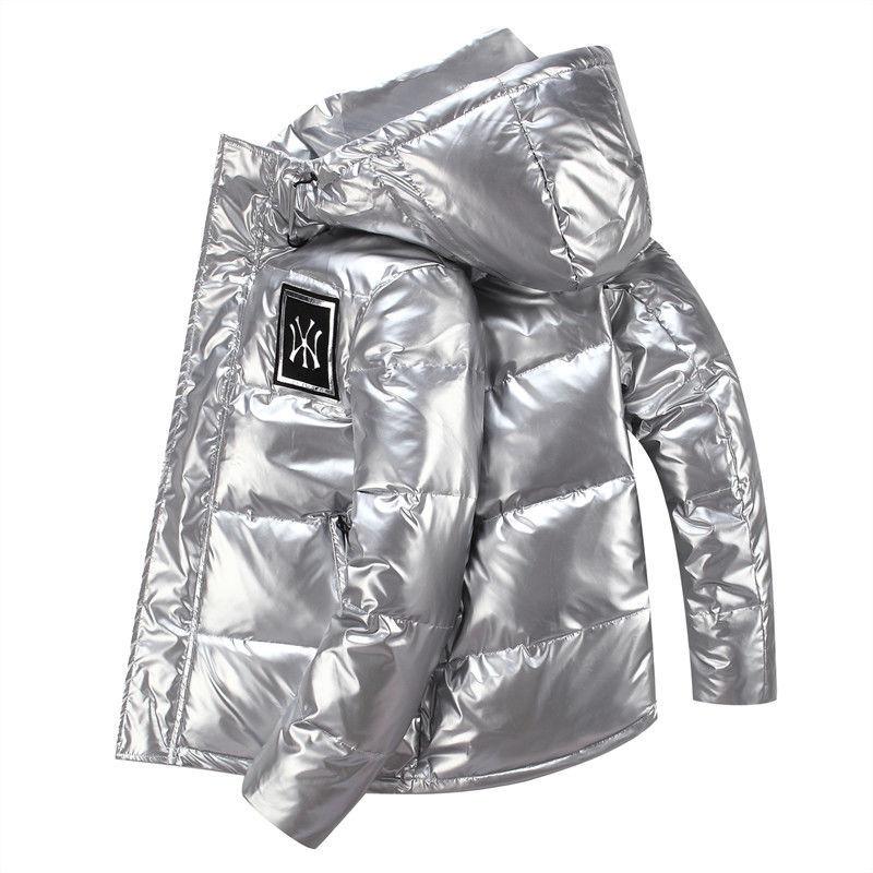 White Duck Down Men's Down Jacket Winter Fashion Trend Stand-up Collar Shiny Face Slim Black Jacket
