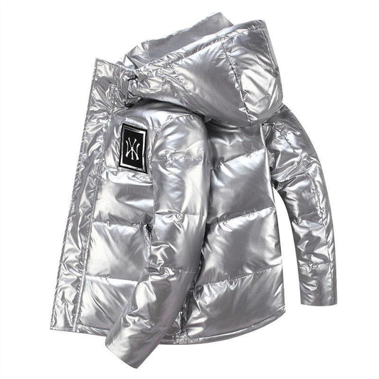 White Duck Down Men's Down Jacket Winter Fashion Trend Stand-up Collar Shiny Face Slim Black Jacket