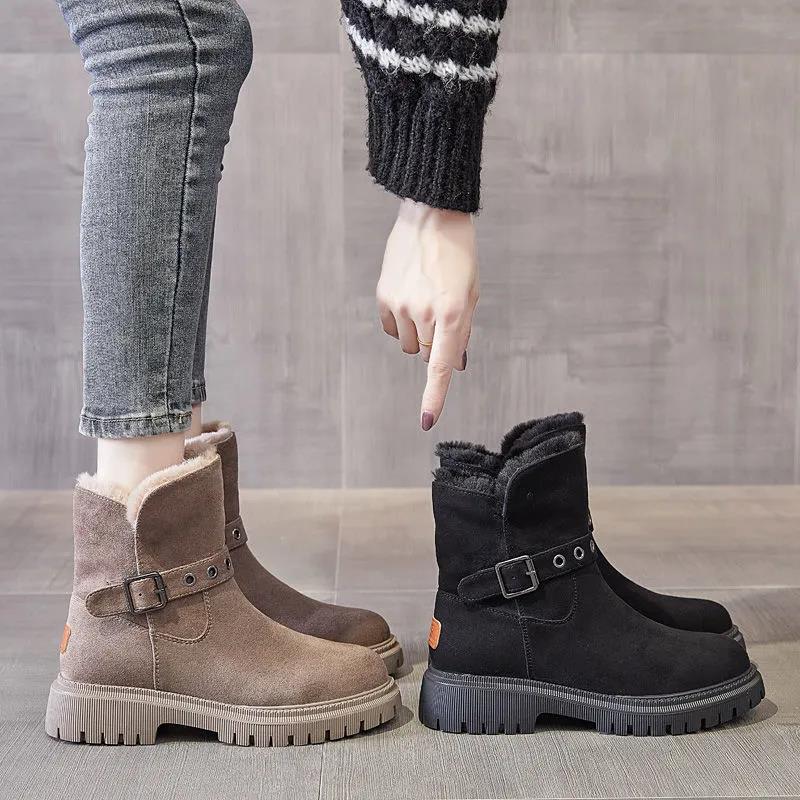 Snow Boots Women's Winter Short Tube and Velvet Non-slip Warm Cotton Shoes All-match Student Tide Martin Boots