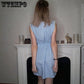 Women Summer Dresses Sleeveless Light Blue Sweet Mini Dress Bandage Collar Plaid Casual Dress Sexy Plus Size Slim Clothes