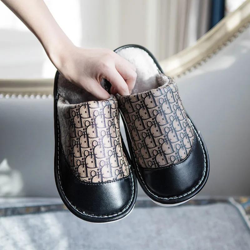 Winter Slippers Women Waterproof Non Slip Cotton Shoes Men Plus Size Slides Thick Fleece Warm Women Slippers