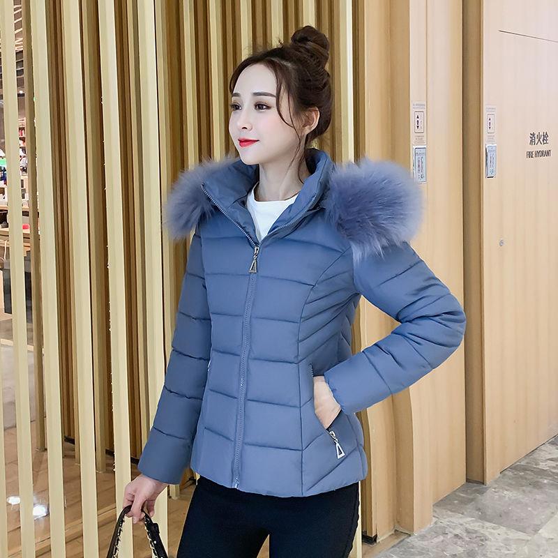 Winter Korean Style Slim and Thin Padded Jacket Jacket Thickened Short Big Fur Collar Down Jacket for Women