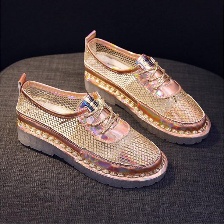 Women Shoes 2020 Fashion Summer Casual White Shoes Cutouts Lace Canvas Hollow Breathable Platform Flat Shoes Woman Sneakers