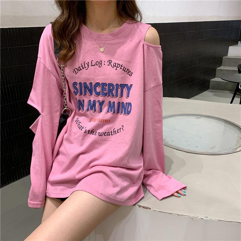 T-Shirts for Women's Fall New White printing Long Sleeve O-Neck Casual Harajuku Tops Female Tee