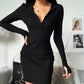 Women Sexy Knitted Tight-fitting Dress Solid Color Long Sleeve Zipper Closure Thread High Elasticity Dress