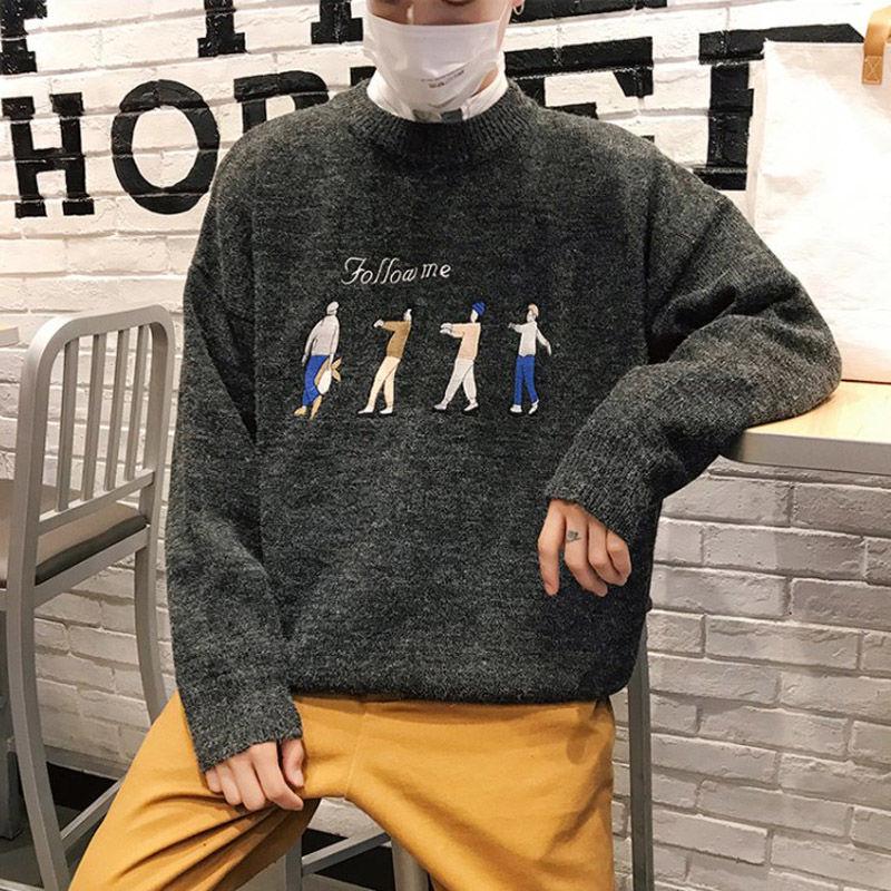 Winter Warm Men Sweater Men Fashion Print Knitted Mens Sweaters Casual Male Slim Fit Pullover