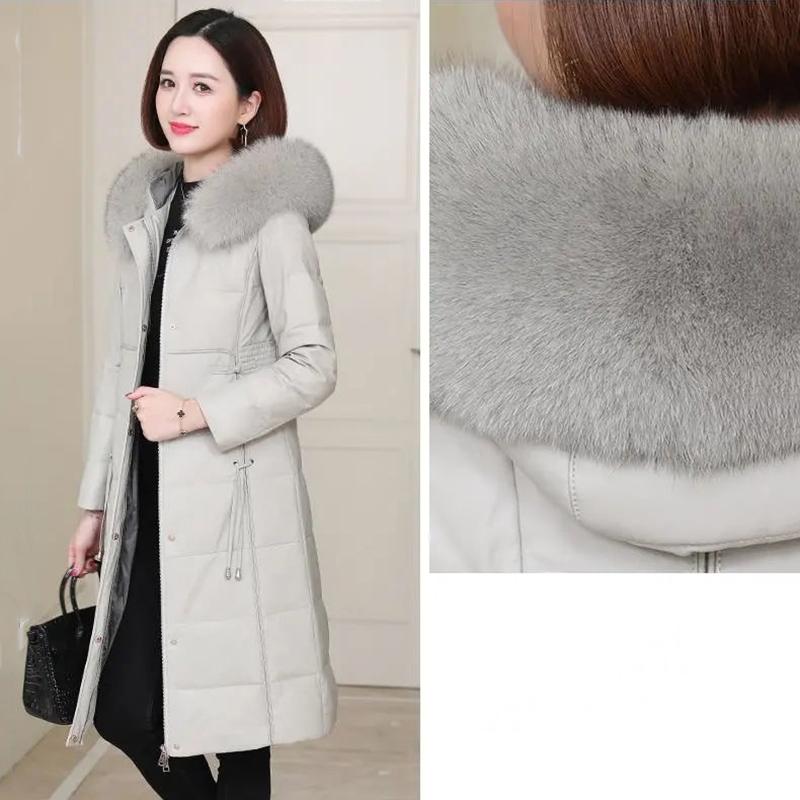 Women's Solid Color Embroidered Down Jacket Mid-length Korean Style Loose Thick Coat Warm Cotton Coat Large Fur Collar Winter Quilted Jacket