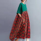 Women's Round Neck Half Sleeve Dress Retro Fashion Floral Print Cotton Long Dress