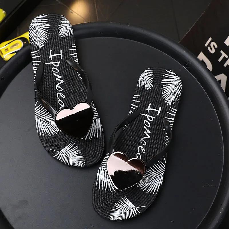 Flip Flops Summer Fashion All-match Peach Heart Flat Sandals and Slippers