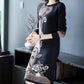 Autumn Winter High-end Women Thick Sweater Long Round Neck Print Long-sleeved Sweater Dress Slim Stretch Warm Base Pullover Sweater