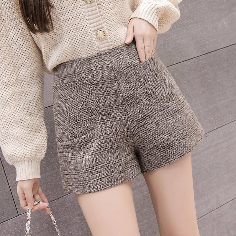 High Waist Wide Leg Shorts Ladies Elegant Woolen Shorts Women Wool Shorts