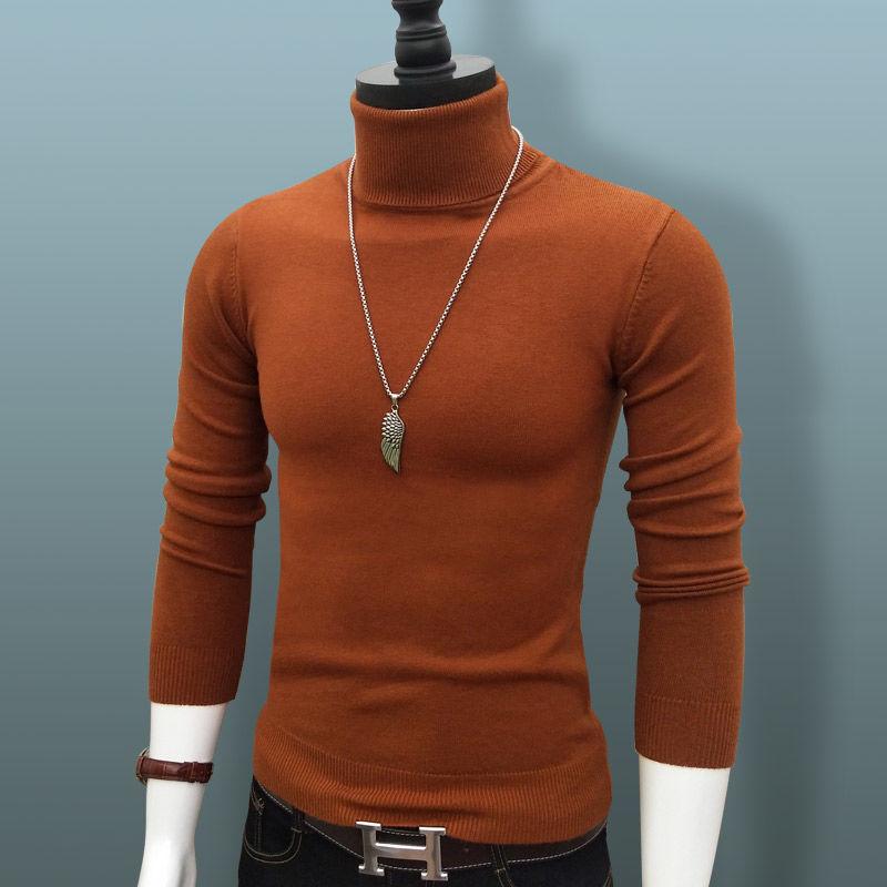 Turtleneck Sweater Men's Thick Autumn and Winter Korean Knit Sweater Thick Warm Bottoming Shirt Slim Shirt Long Sleeves