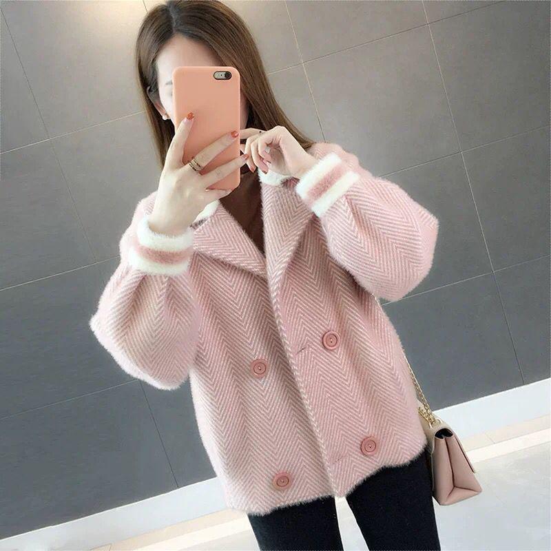 Autumn and Winter Fashion Jacket Short Lazy Style Long-sleeved Sweater Lapel Coat Women